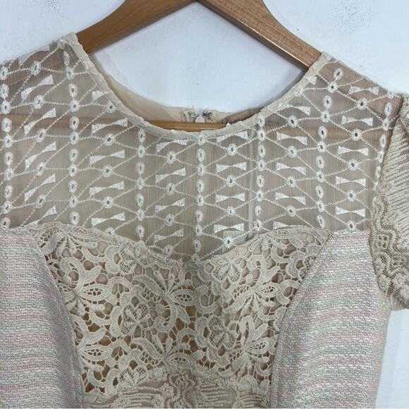 Anthropologie Champagne & Strawberry Fabric Mix Cream Sheath Dress Size M NWT - Picture 3 of 14